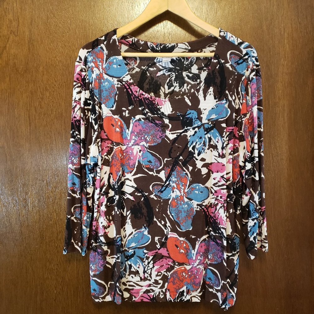 Chico's travelers floral 3/4 sleeve blouse